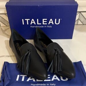 Italeau Women's Black Leather Tassel Loafers Handmade in Italy